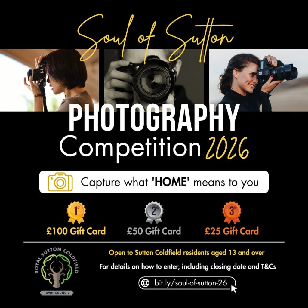 Promotional image with the details about the Soul of Sutton Photography Competition, including, categories, entry deadline, prizes and where one can find more information.